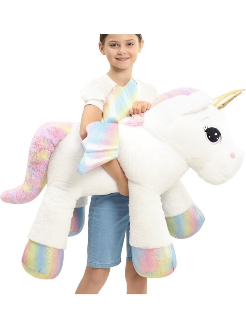 Giant 44" Unicorn Stuffed Animal Pillow - Soft Plush Toy with Rainbow Wings
